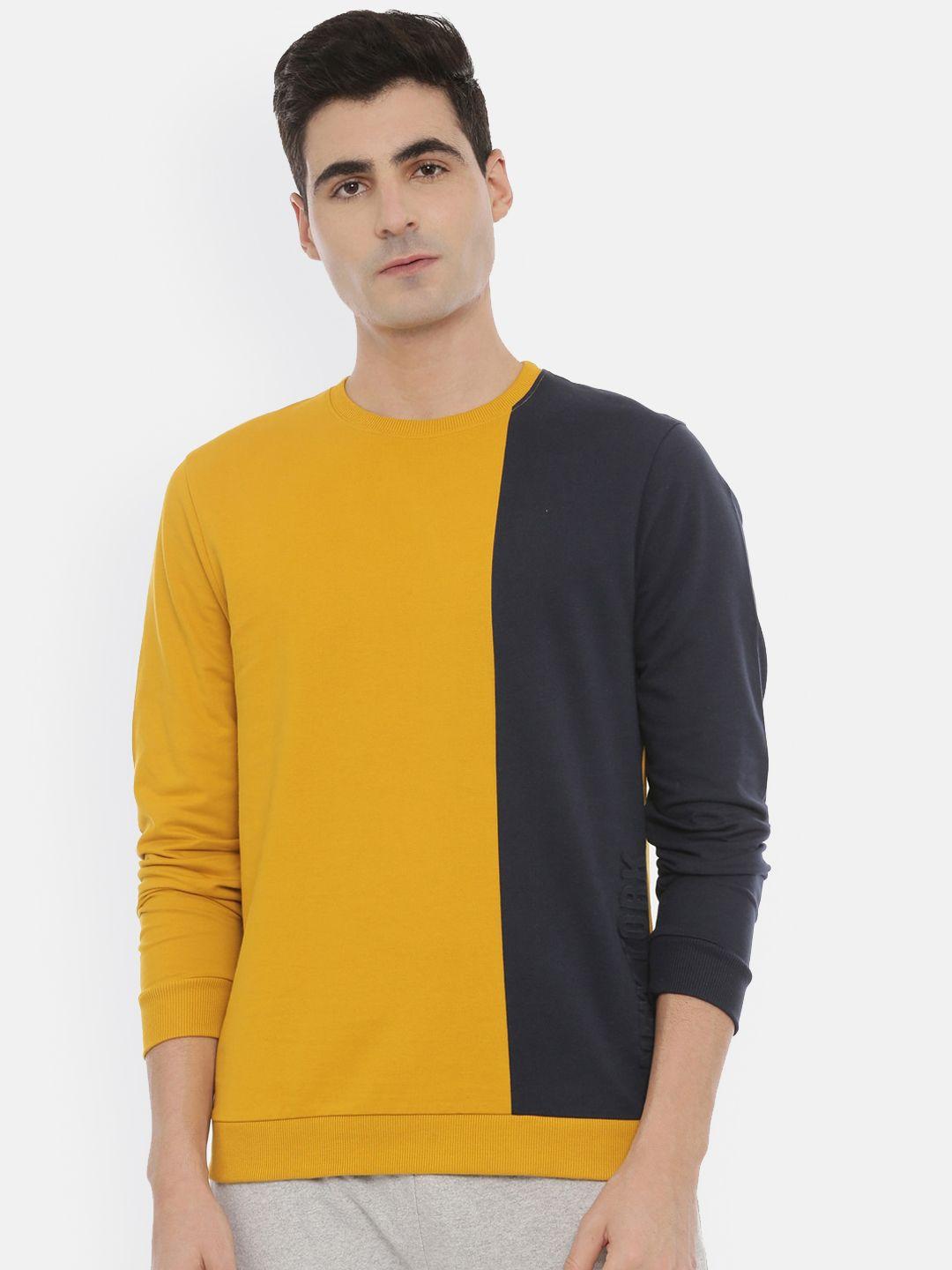 3pin men mustard & black colourblocked sweatshirt