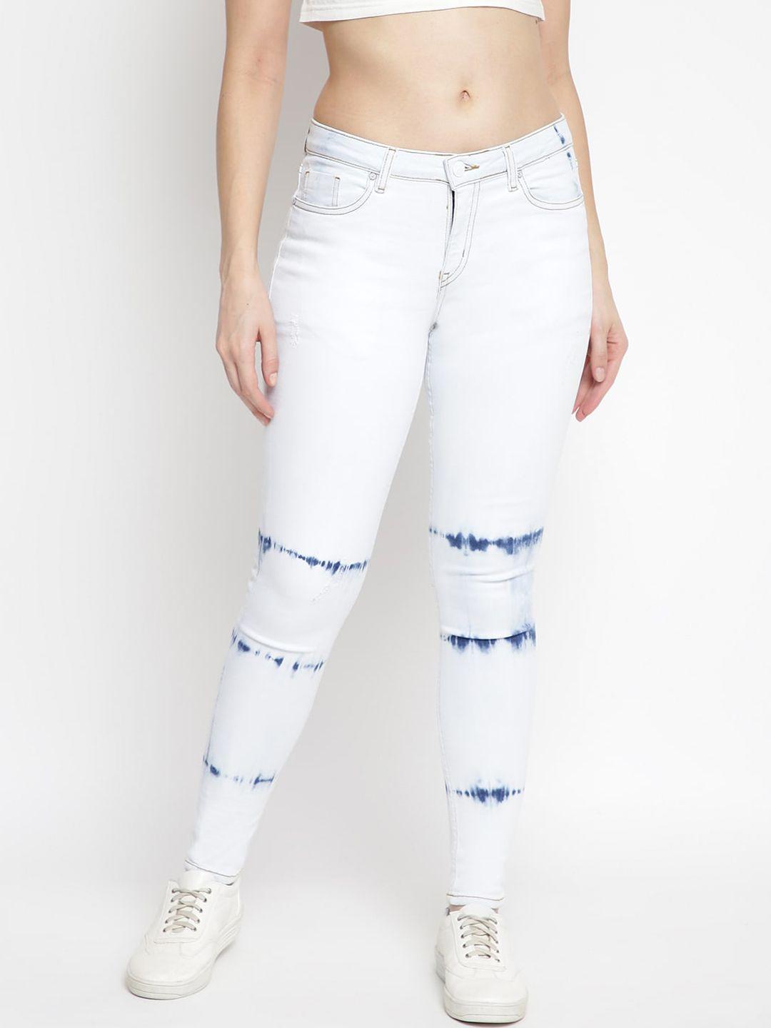 tales & stories women white skinny fit heavy fade jeans