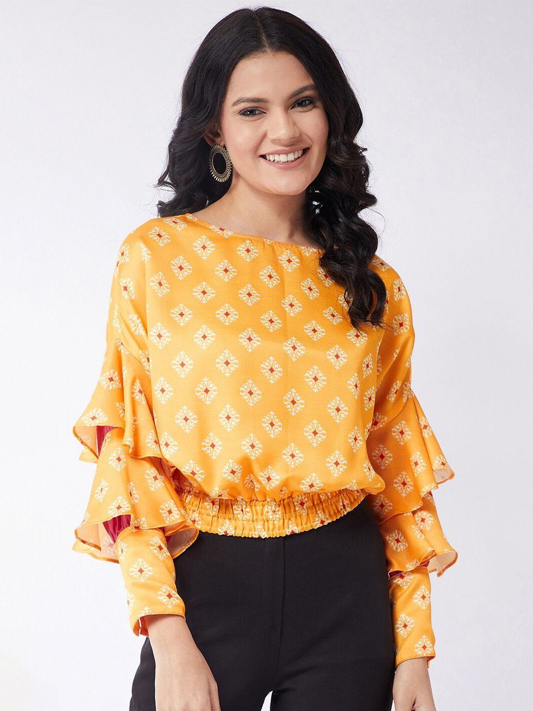 pannkh multicoloured geometric bell sleeve regular top