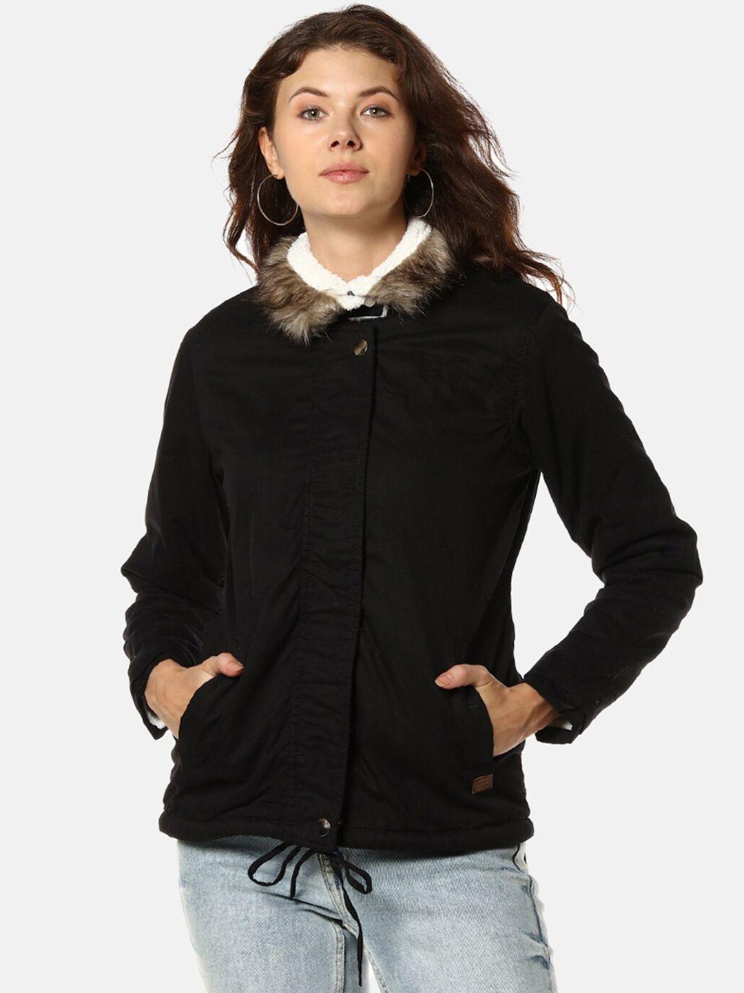 campus sutra women black windcheater tailored jacket