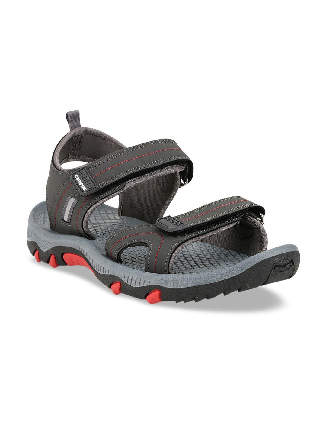 campus men grey & red sports sandals