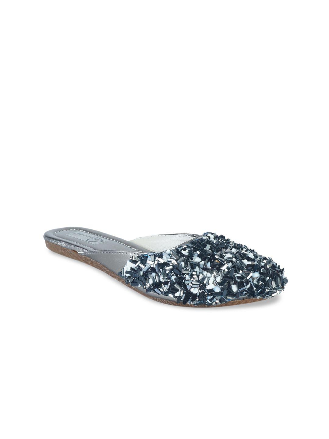 the desi dulhan women grey embellished mules flats