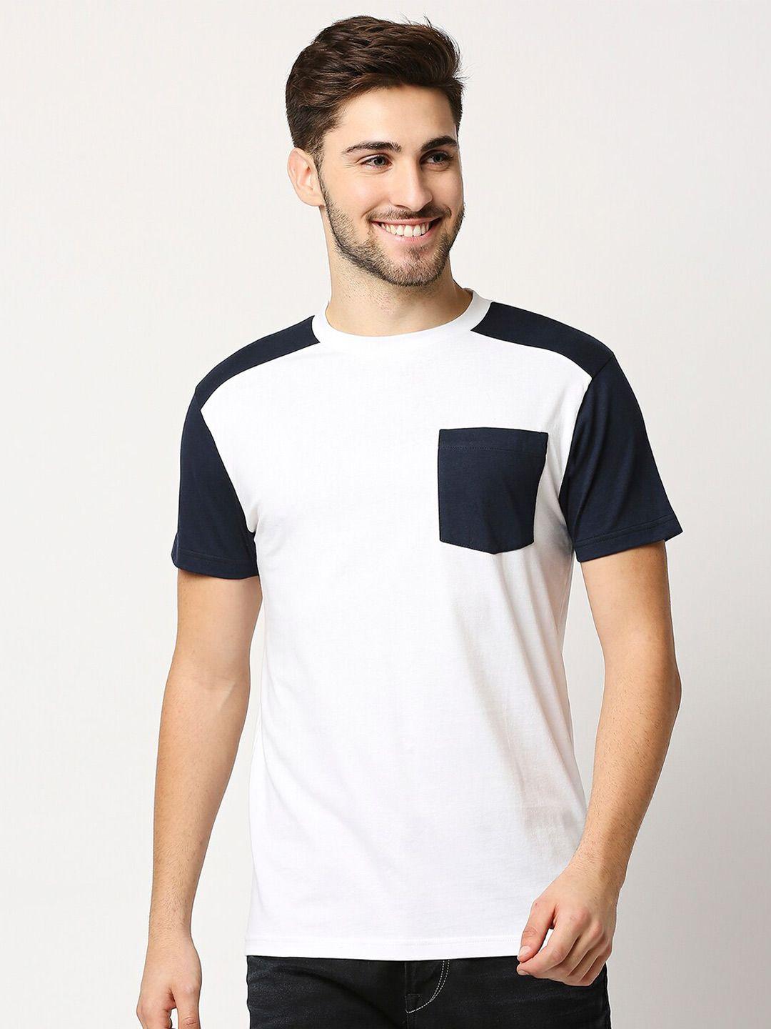 bewakoof men white and black colourblocked t-shirt