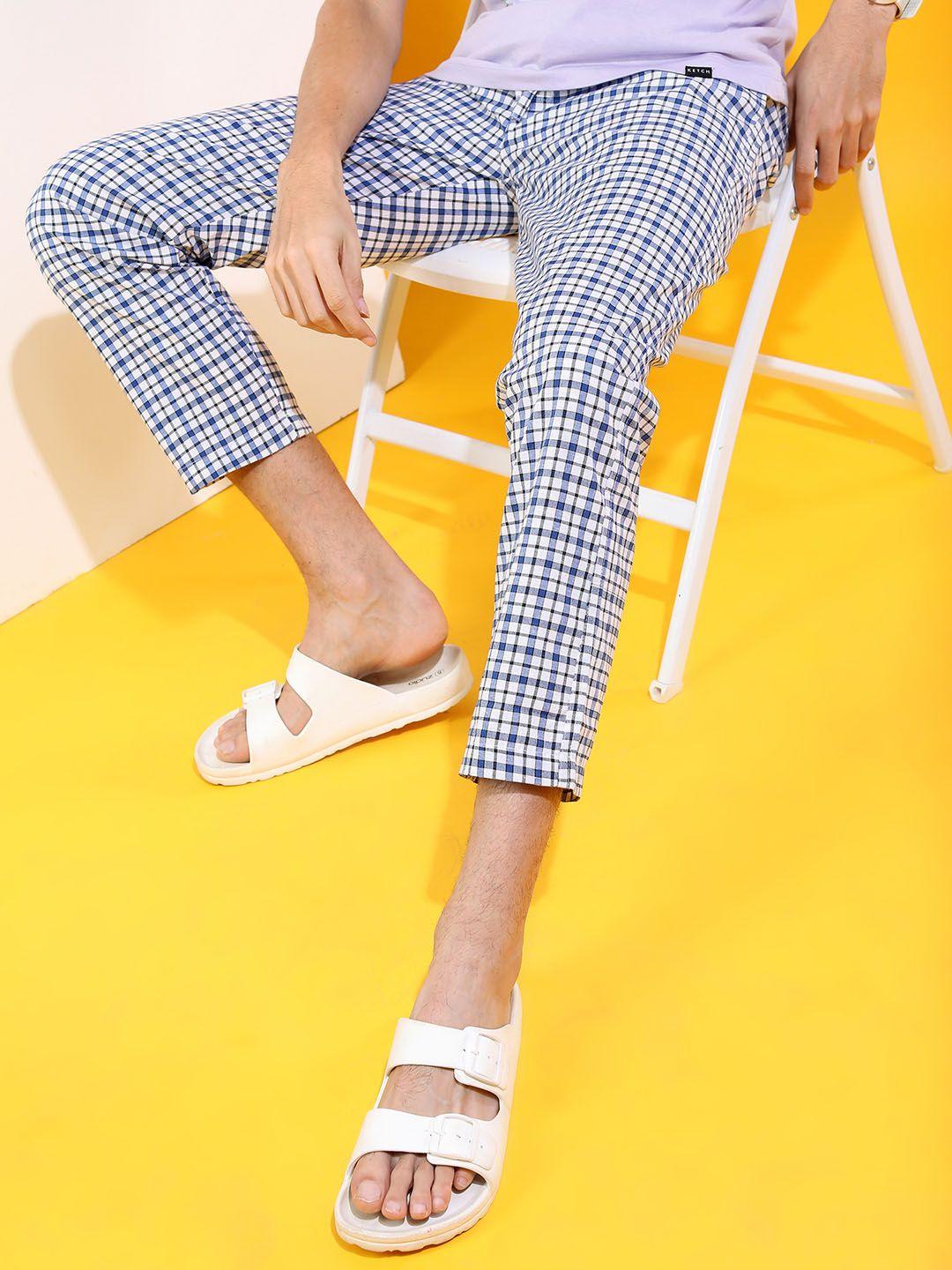 highlander men blue & white checked lounge pants