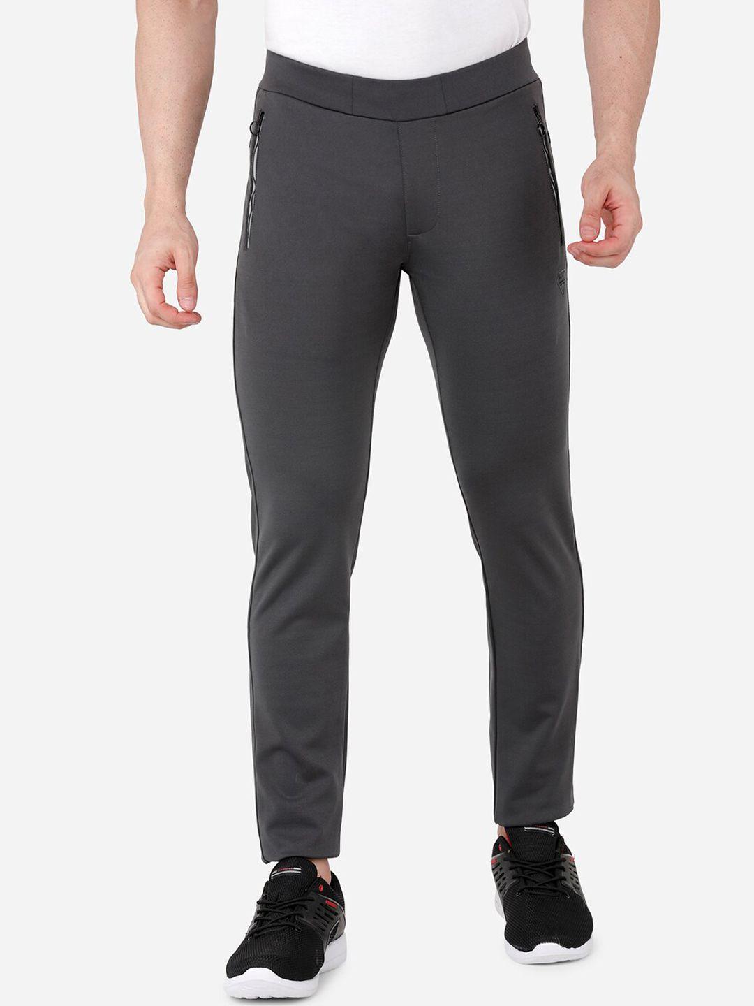 beevee men grey solid straight fit 4-way athleisure wear track pants