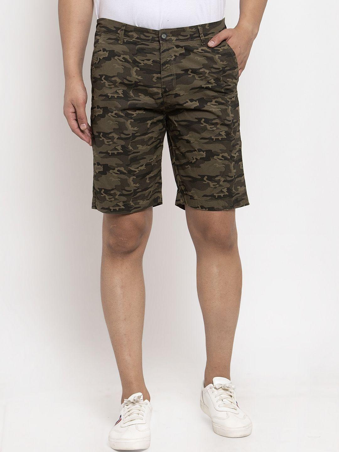 cantabil men olive green camouflage printed regular shorts