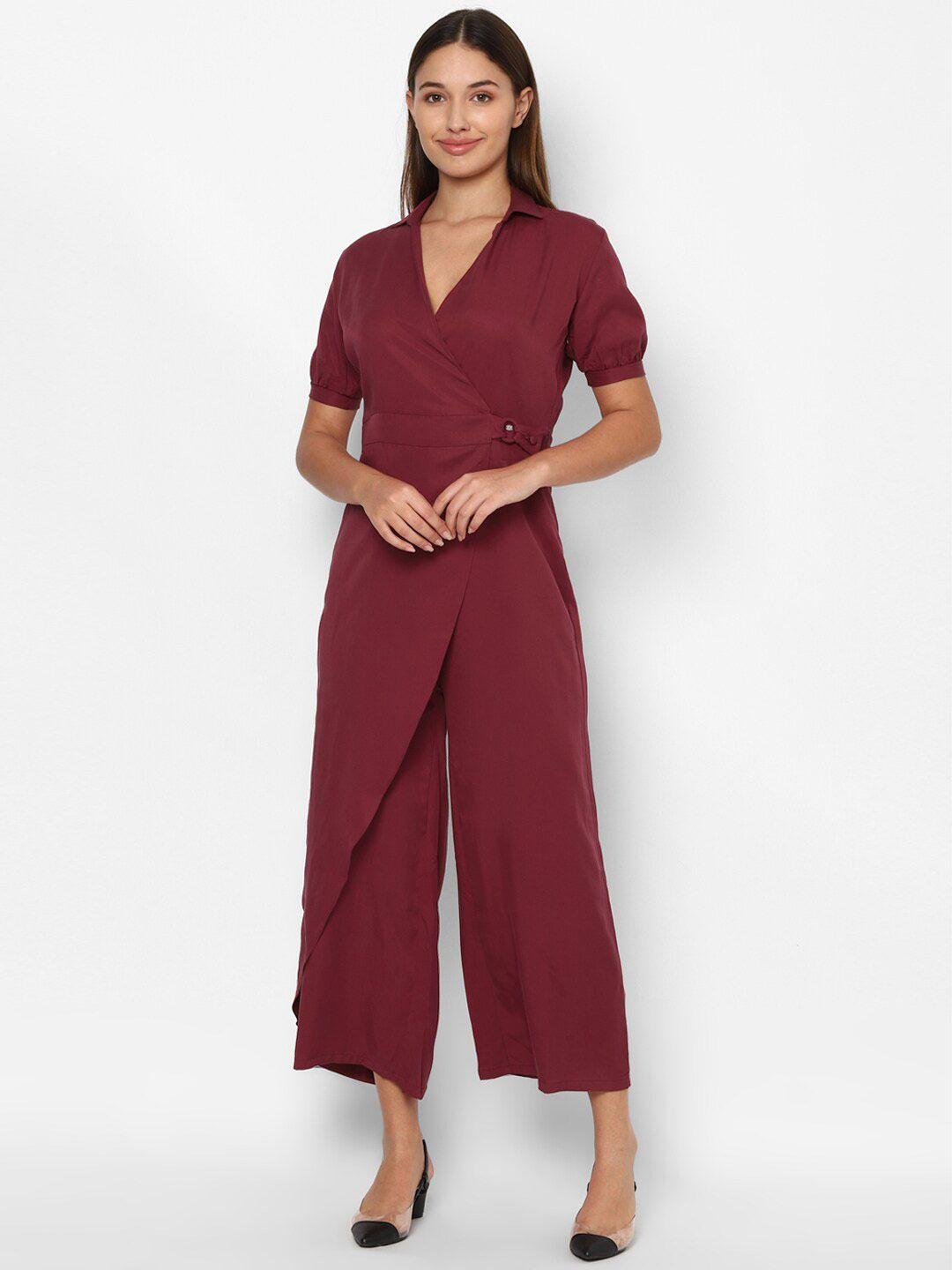 allen solly woman maroon tencel basic jumpsuit