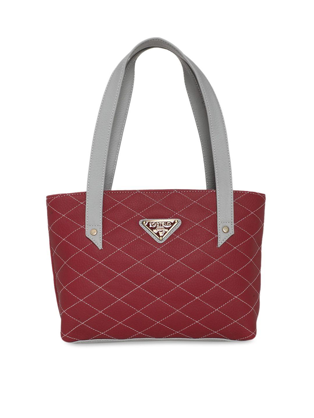 fostelo women maroon & grey quilted structured shoulder bag