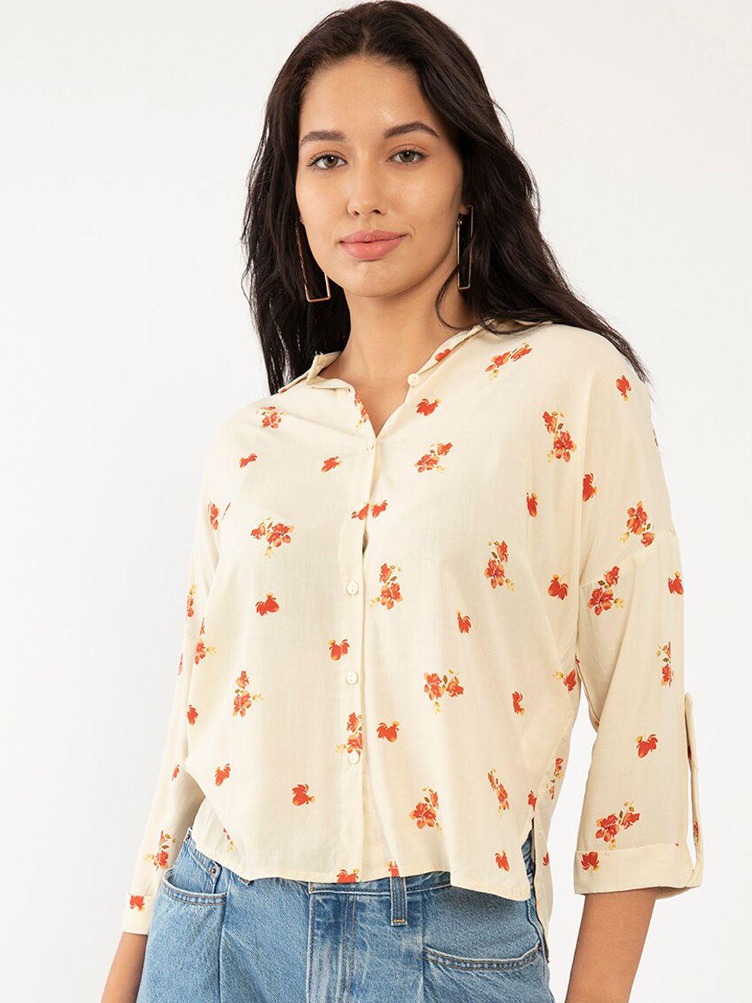 zink london women beige printed casual shirt