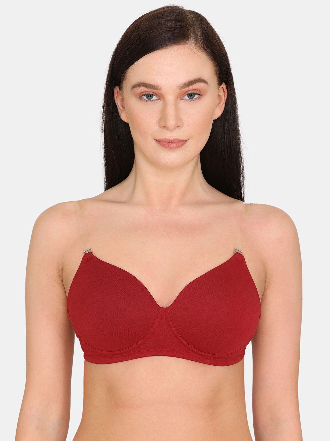 zivame red t-shirt bra half coverage lightly padded zi10iscore00red