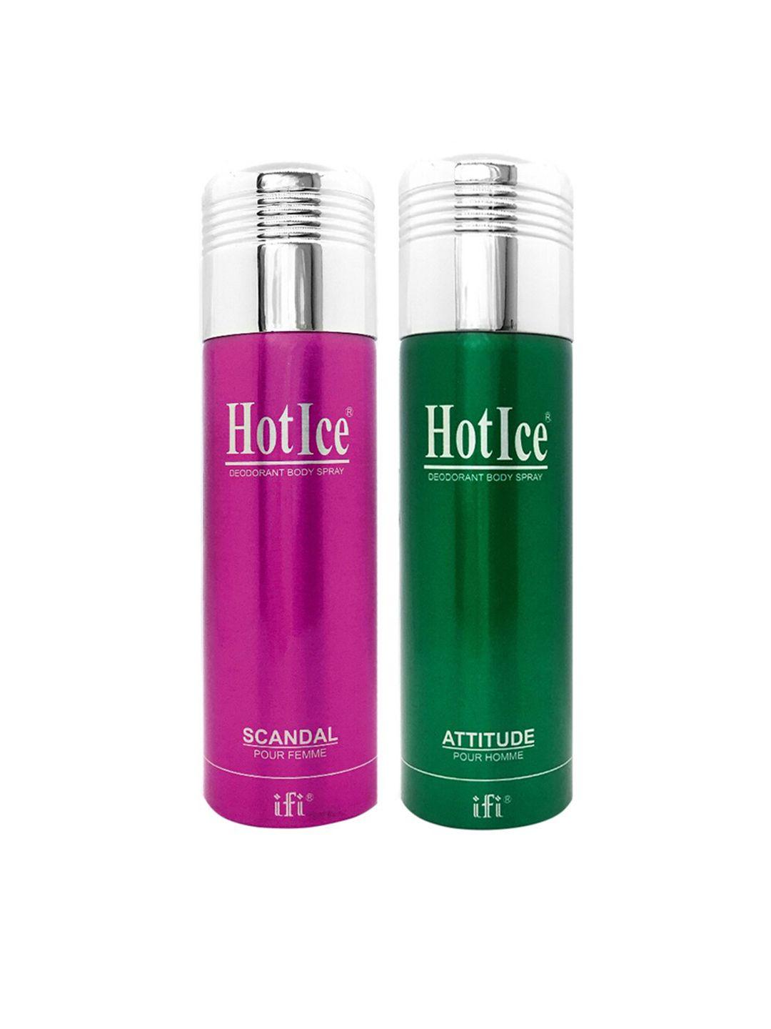 hot ice women pink set of 2 scandal fomme & attitude homme deodorant 200ml each