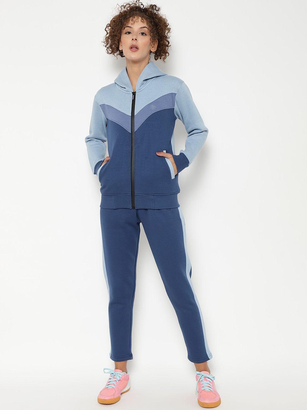 chkokko women blue colourblocked sports tracksuit