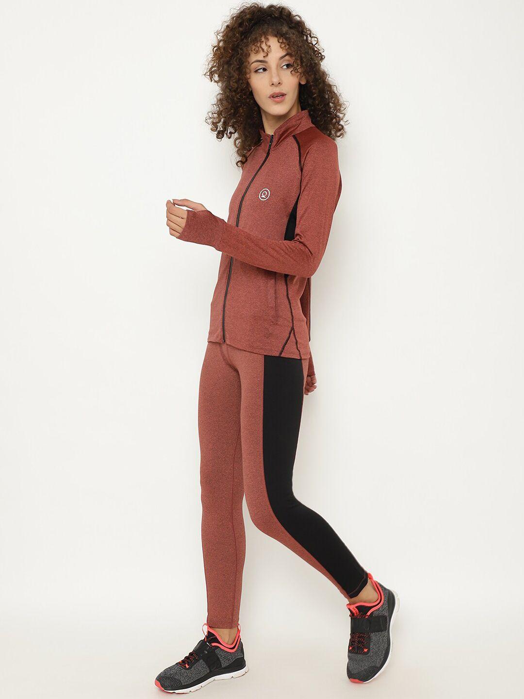 chkokko women brown & black solid tracksuit