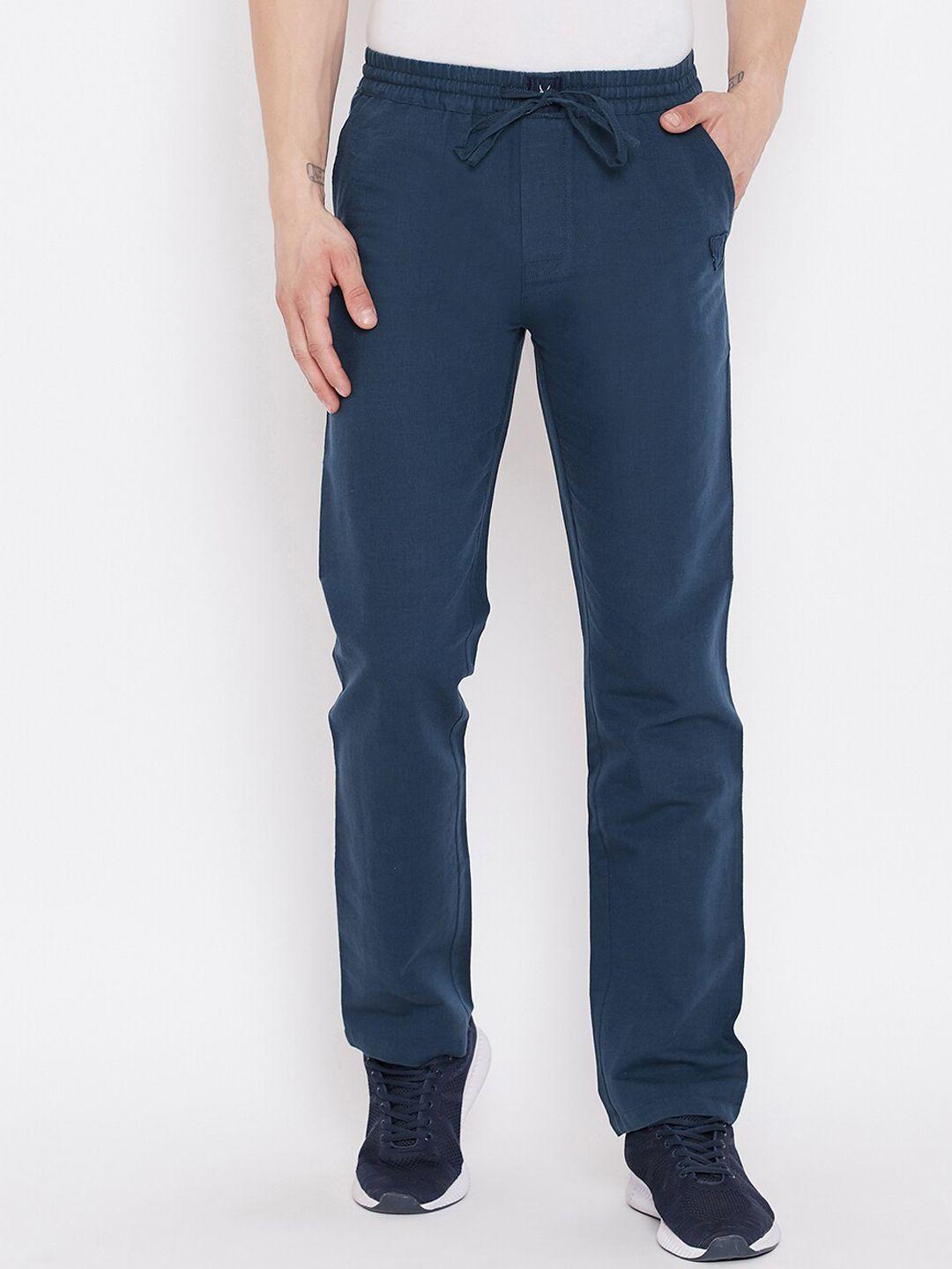 crimsoune club men blue solid linen lounge pants