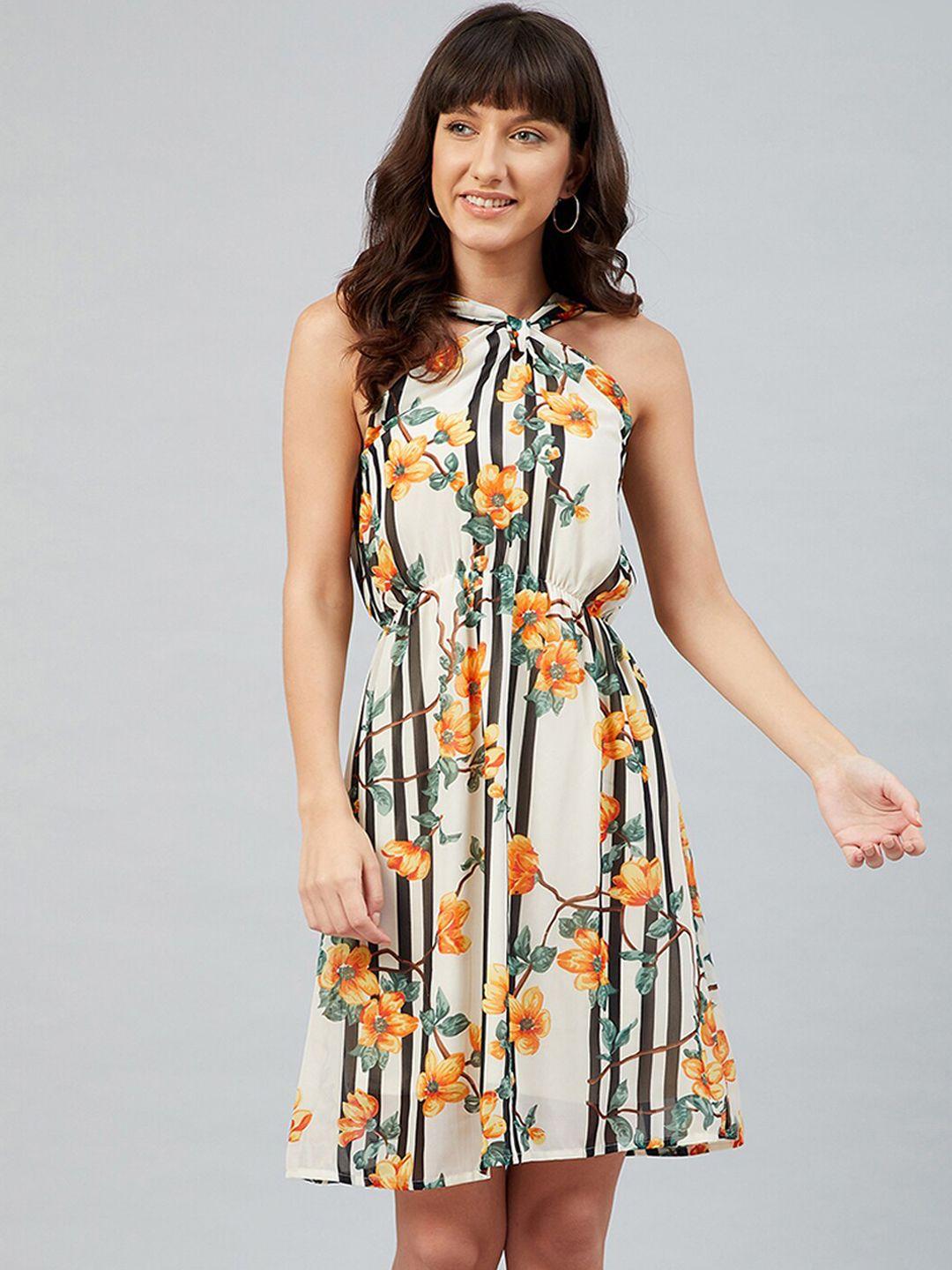 rare women multicoloured floral halter georgette dress