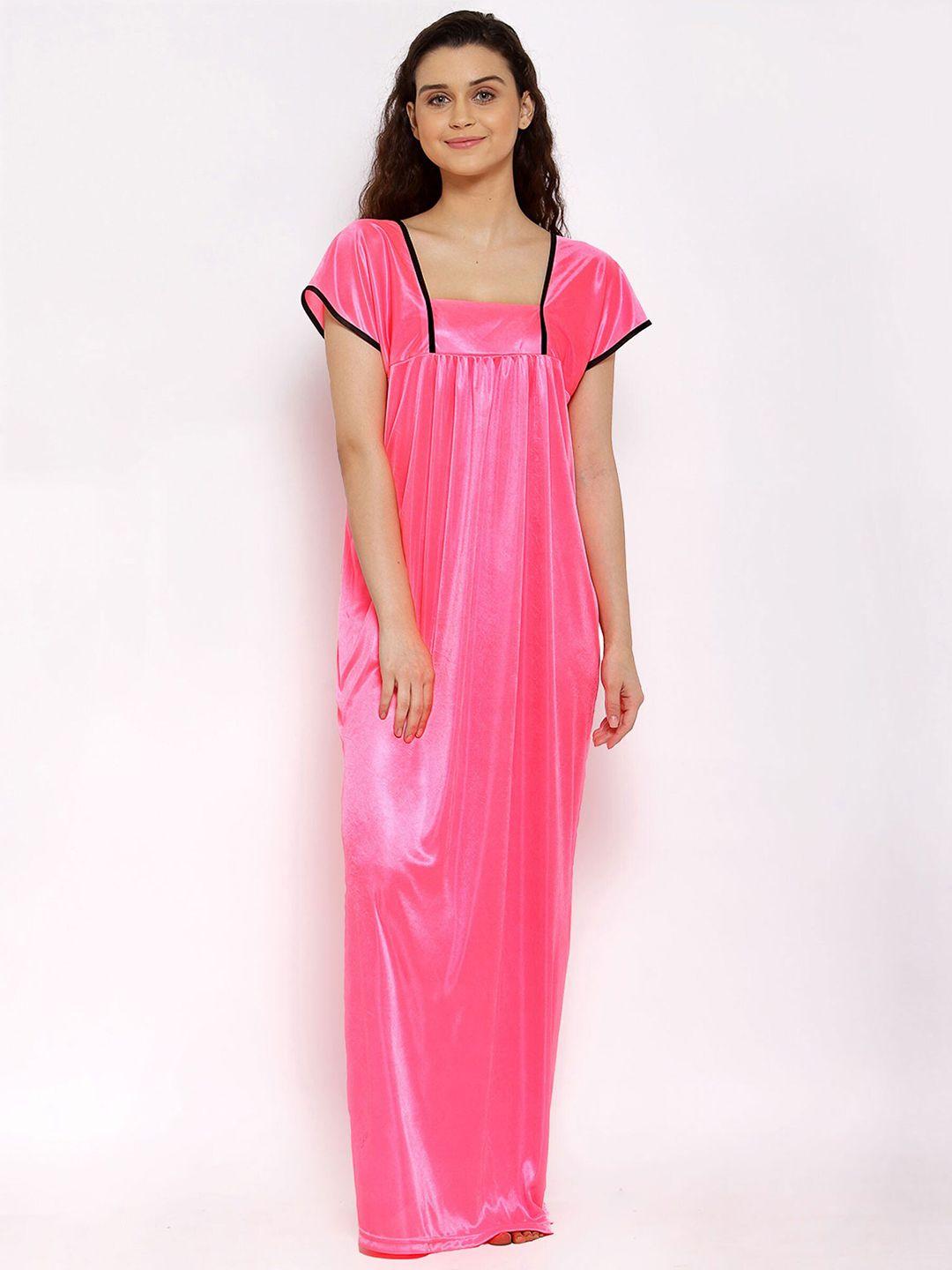 fasense women pink solid satin nighty