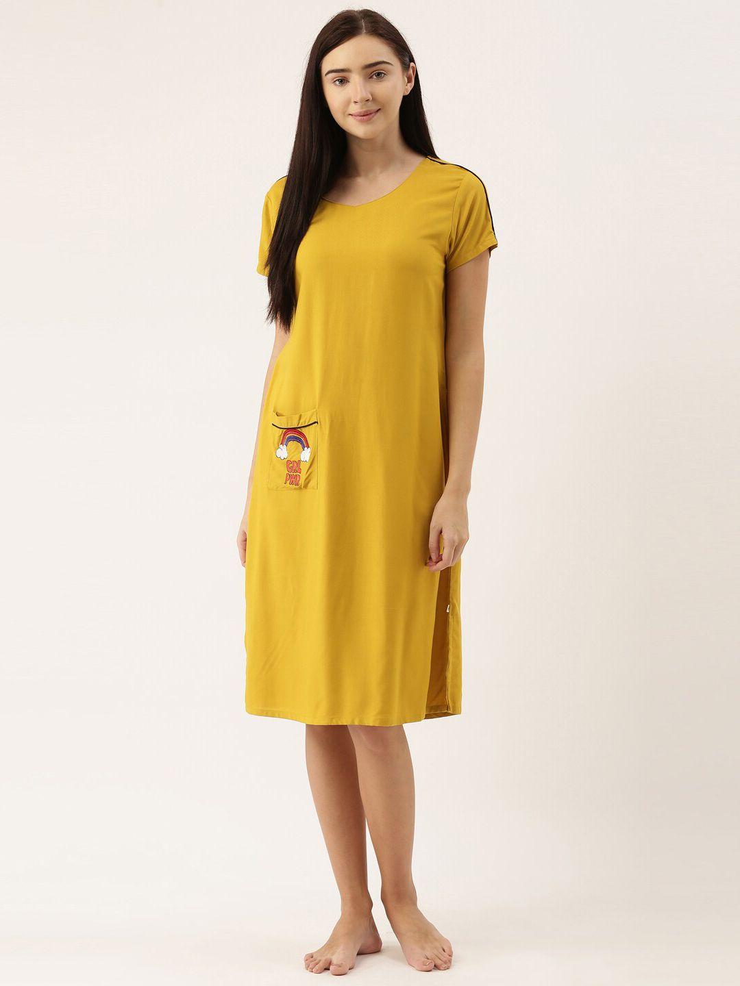 bannos swagger women mustard solid maxi nightdress