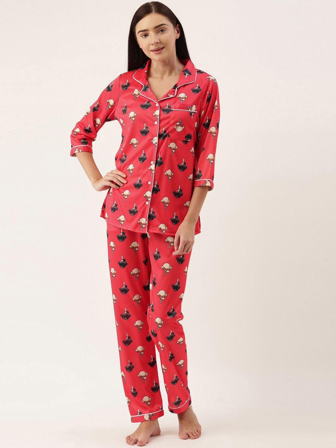 bannos swagger women red & black printed night suit