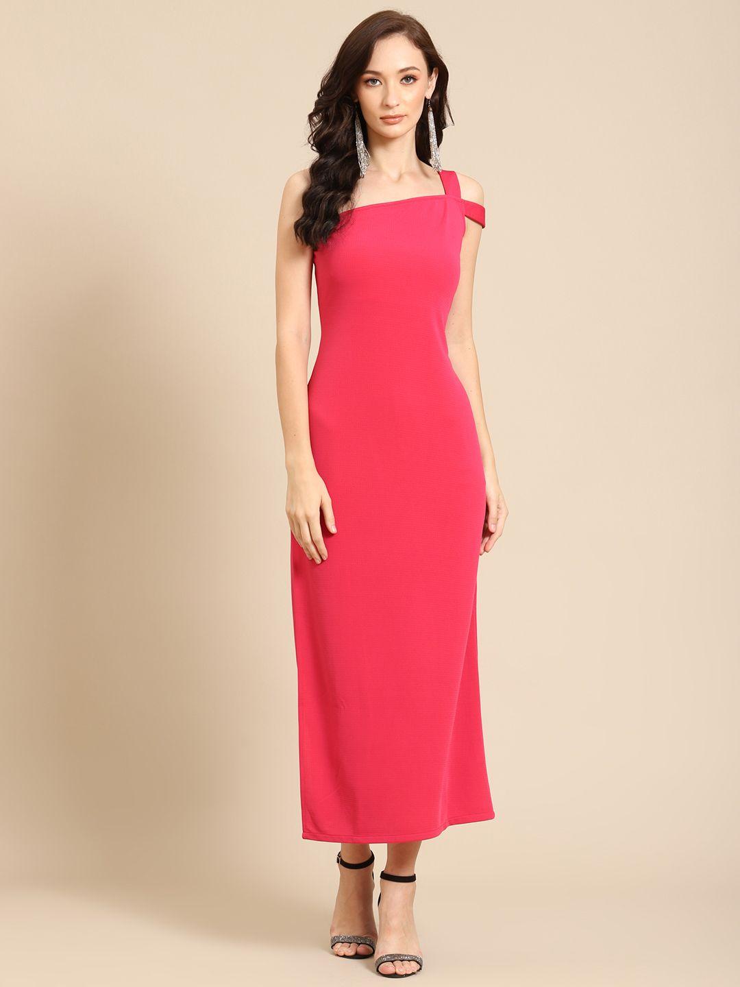 dodo & moa pink one shoulder maxi dress