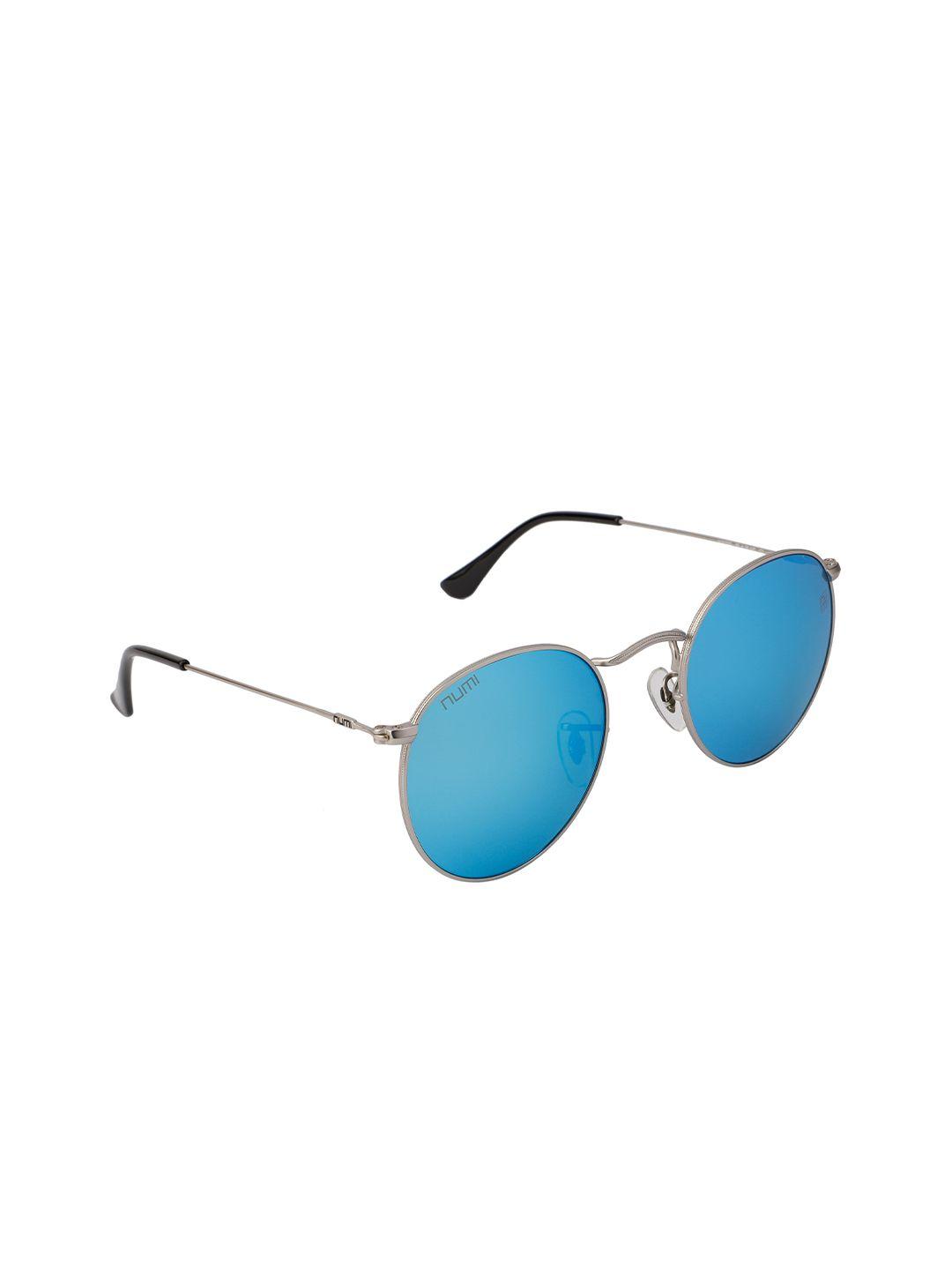 numi unisex blue lens & silver-toned oval sunglasses with uv protected lens