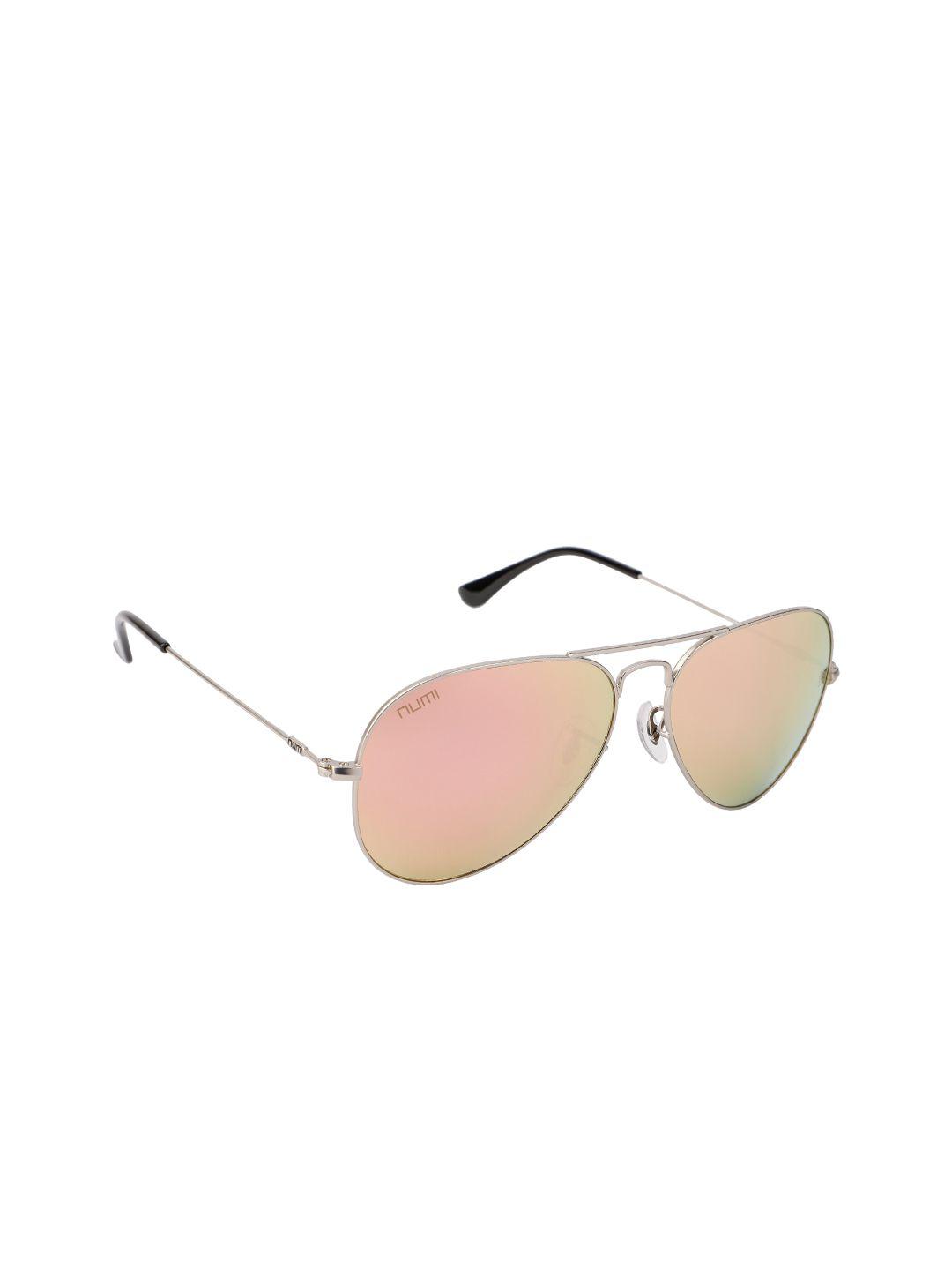 numi unisex pink lens & silver-toned aviator sunglasses with uv protected lens n18146scl14