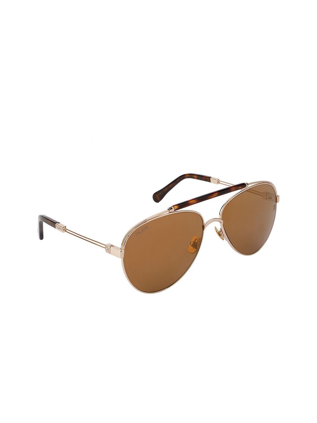 numi unisex brown lens & gold-toned aviator sunglasses with uv protected lens n18136scl1