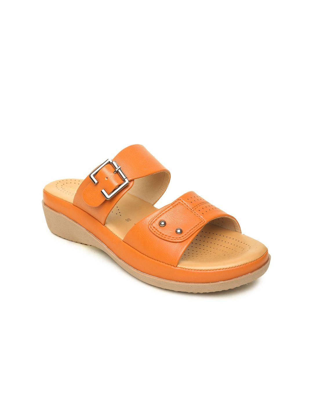 valiosaa orange comfort heels with buckles