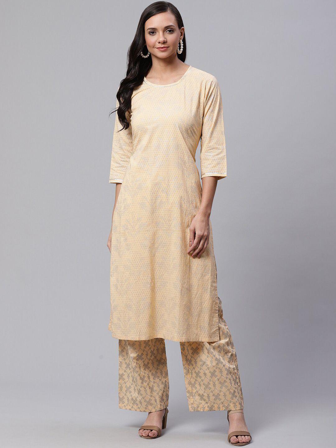 sringam women cream-coloured pure cotton kurta with palazzos