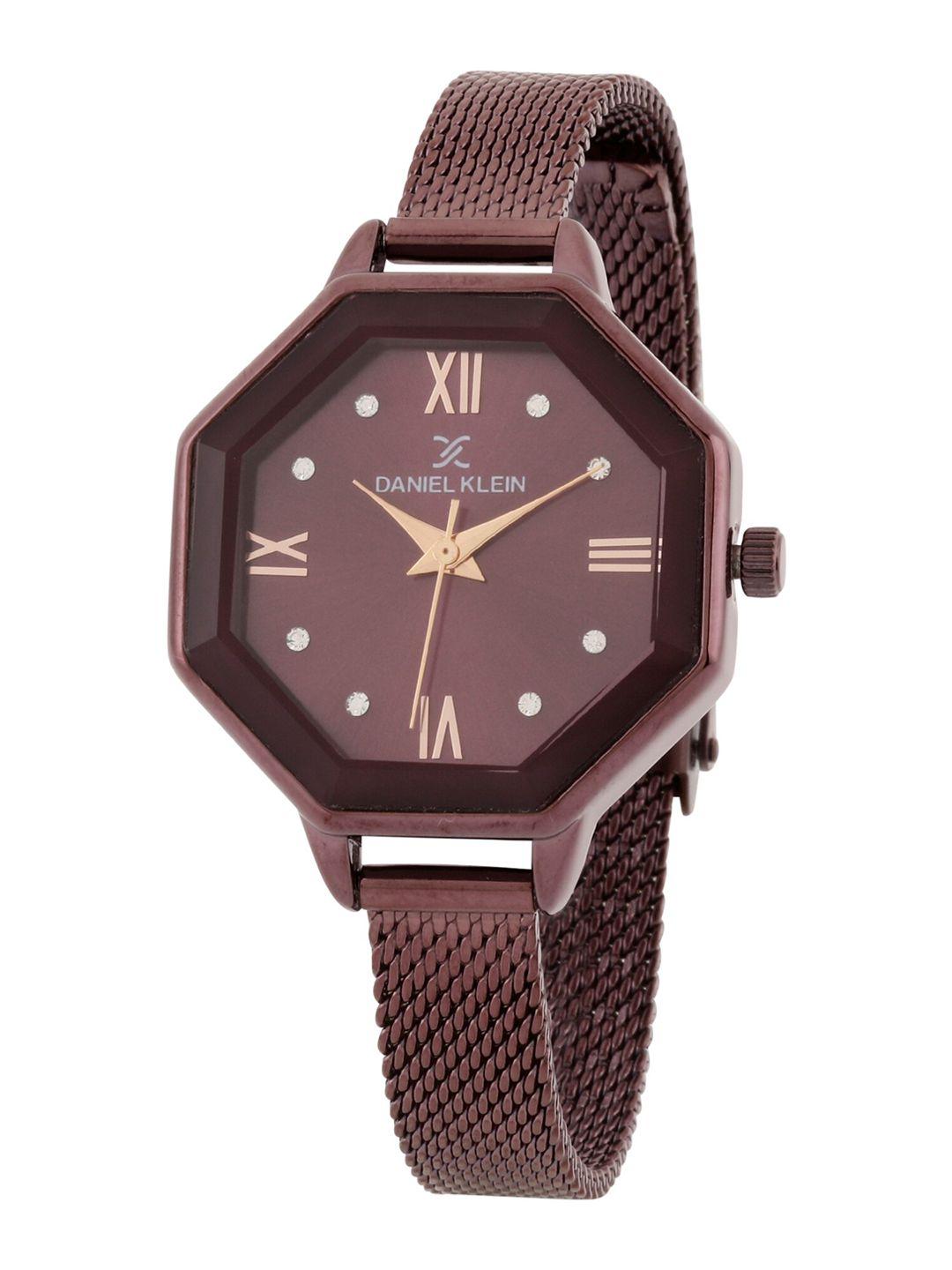 daniel klein women purple dial & brown bracelet style straps analogue watch dk.1.12831-6