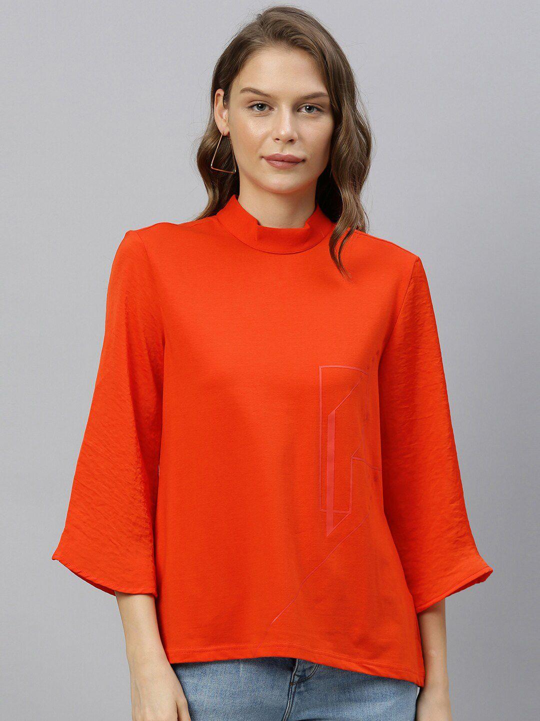 rareism orange high neck flared sleeves regular top