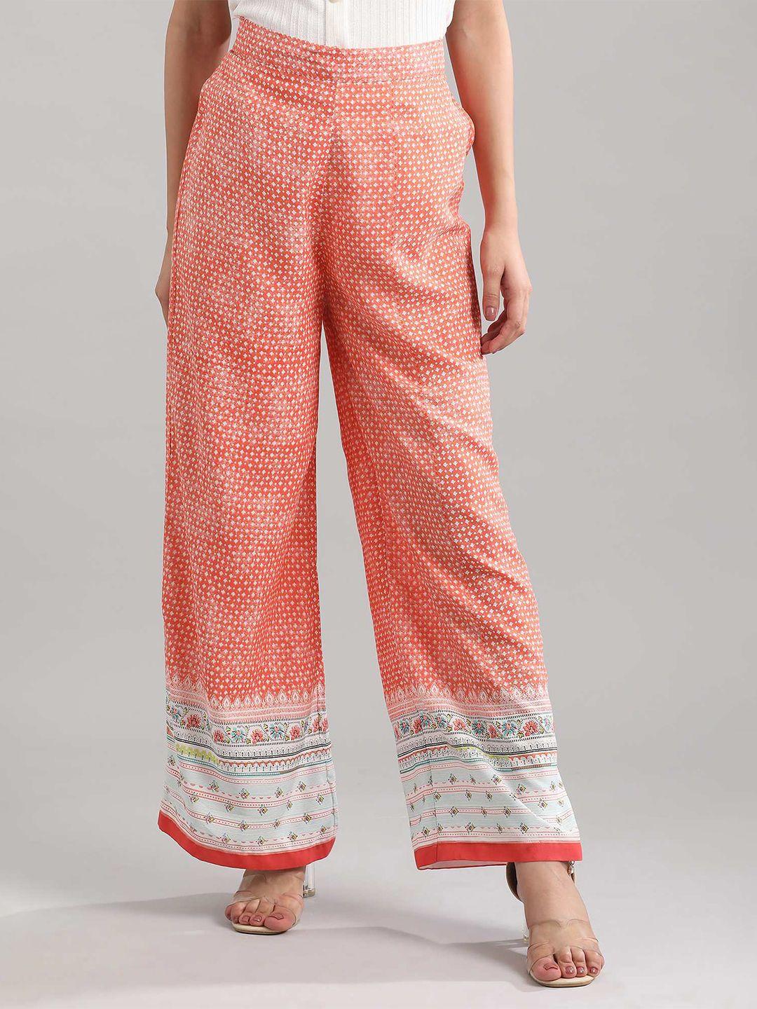 aurelia women peach-coloured & white floral printed ethnic palazzos