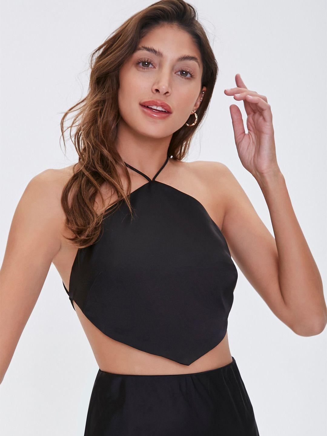 forever 21 black halter neck fitted crop top