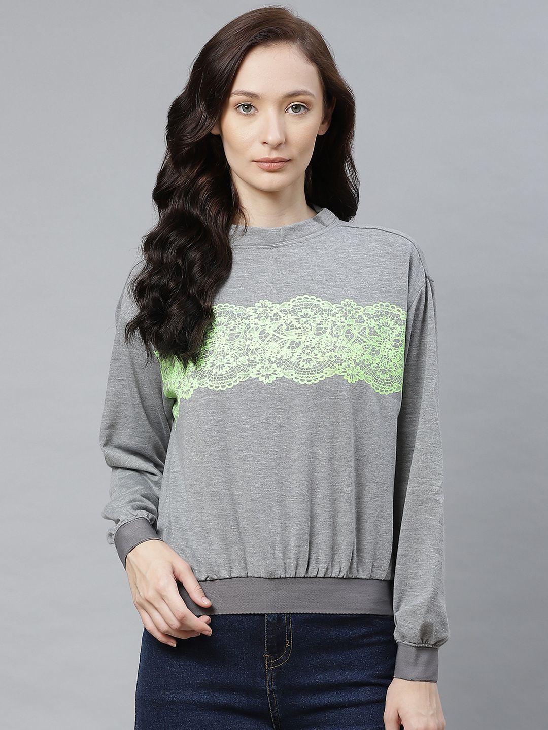 hubberholme women grey printed sweatshirt