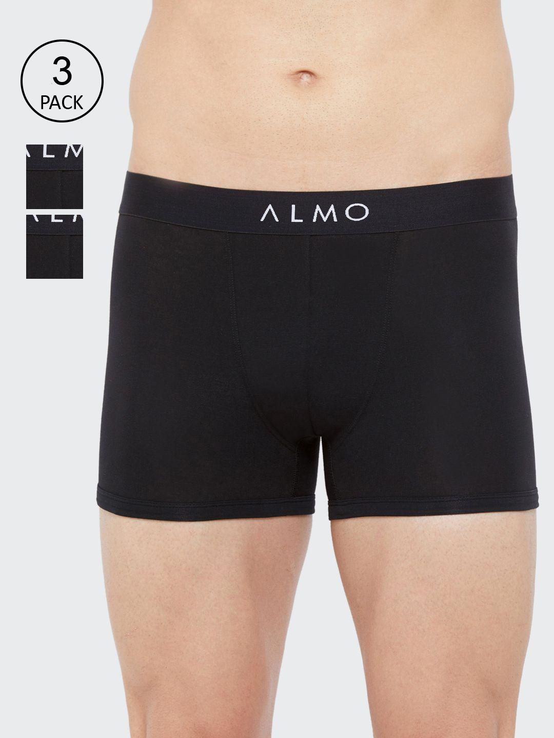 almo wear men pack of 3 black solid organic cotton slim-fit trunks rico-t-bbb