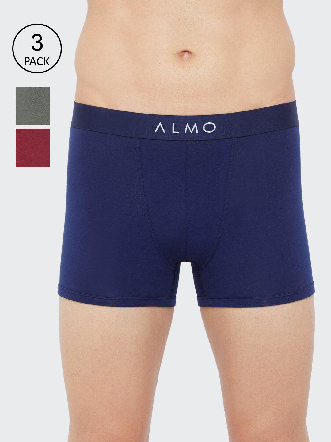 almo wear men pack of 3 solid slim-fit organic cotton trunks - rico-t-blrag