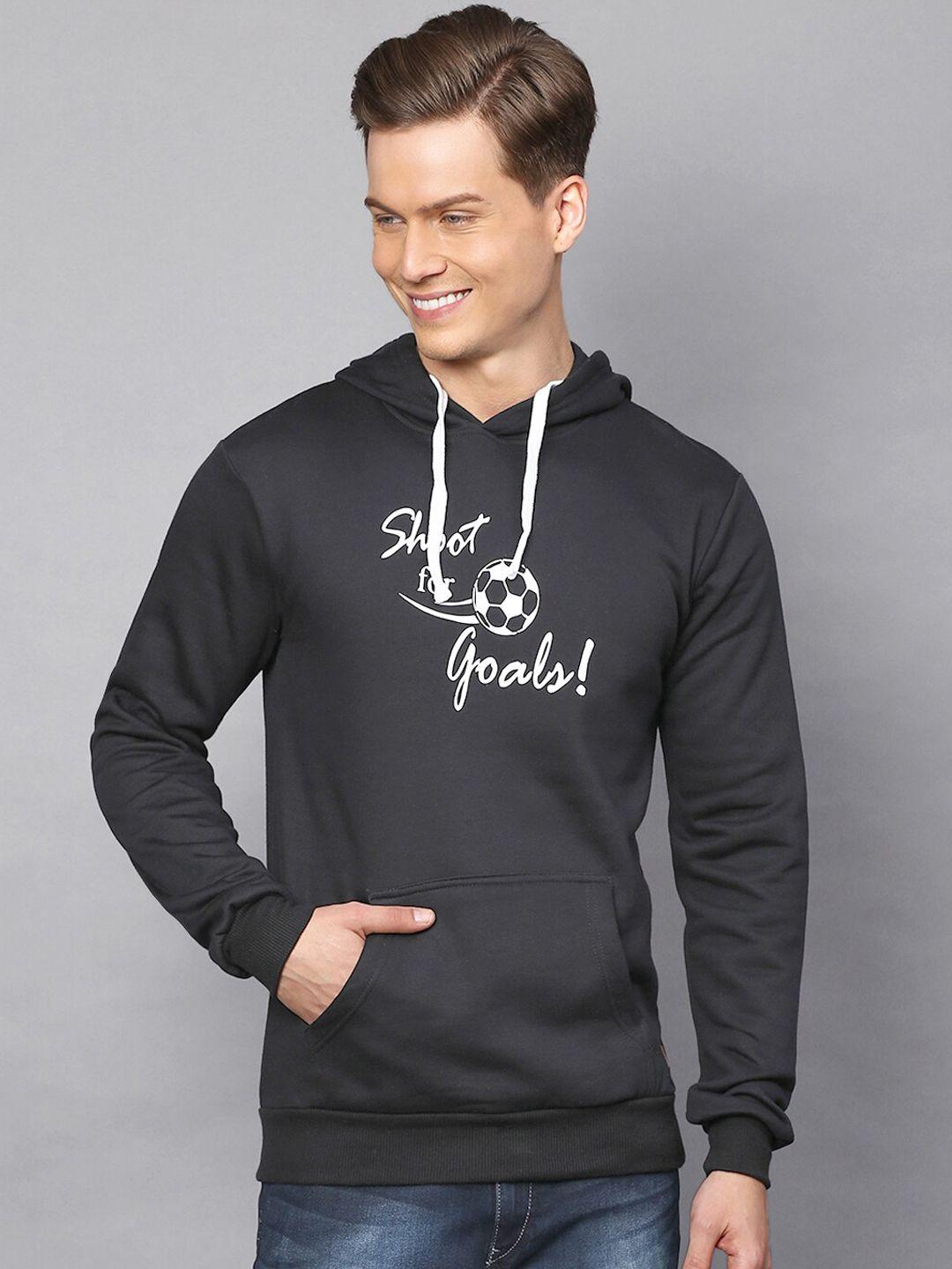 campus sutra men black printed hooded sweatshirt