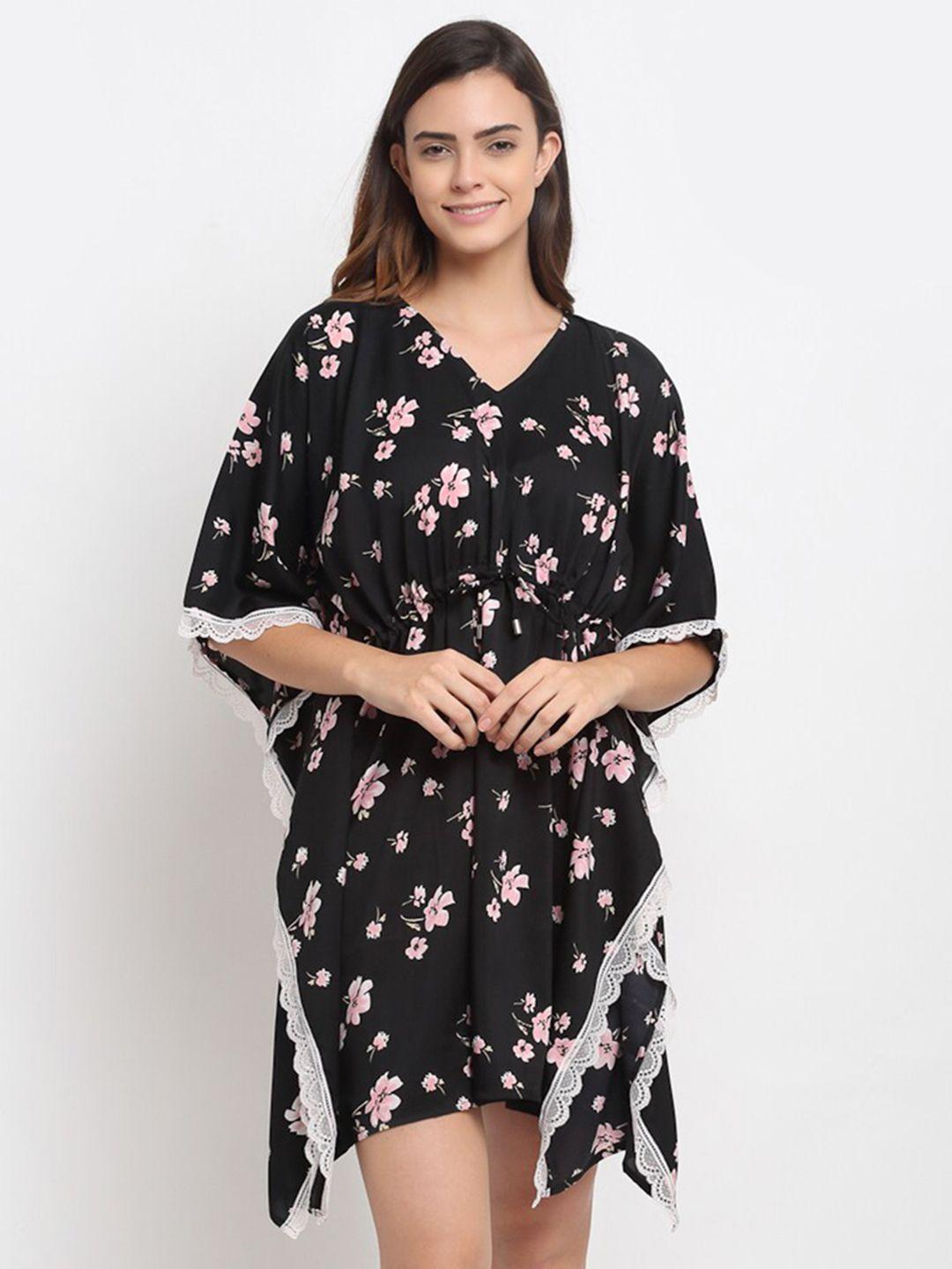 erotissch black printed kaftan nightdress