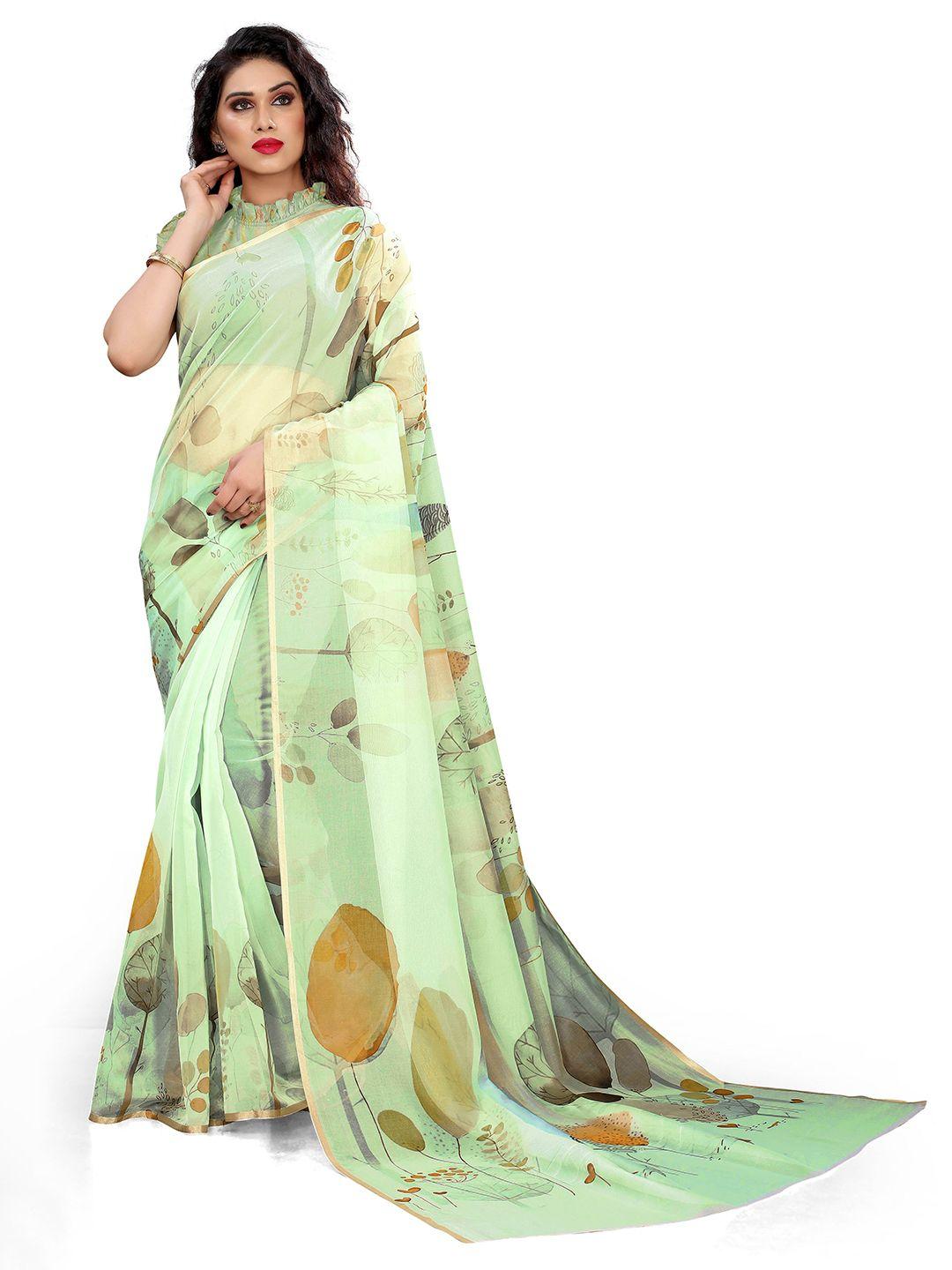 mirchi fashion green floral organza bagh saree