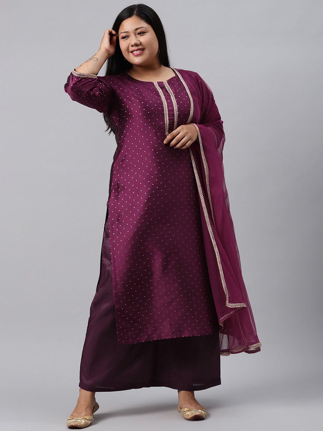 extra love by libas plus size women purple kurta with palazzos & with dupatta