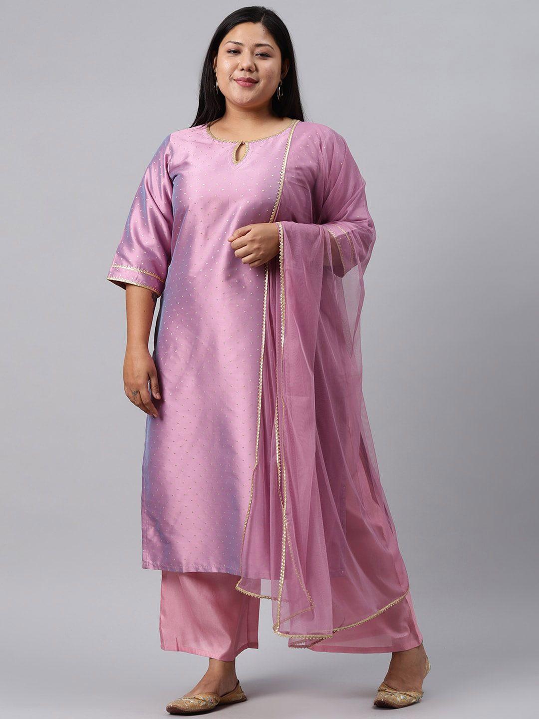 extra love by libas plus size women purple kurta with palazzos & with dupatta