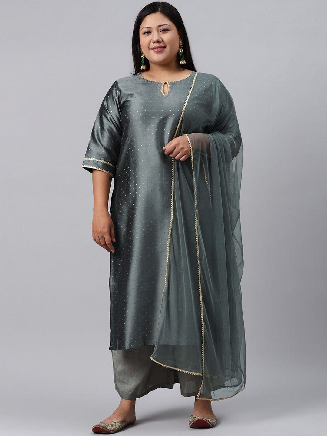 extra love by libas plus size women grey kurta with palazzos & with dupatta