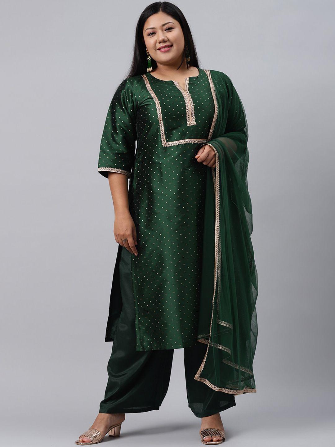 extra love by libas plus size women green kurta with palazzos & with dupatta