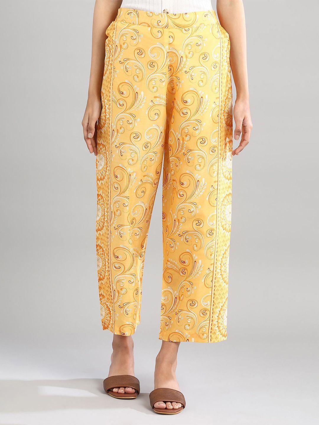 aurelia women yellow & white ethnic motifs printed ethnic palazzos