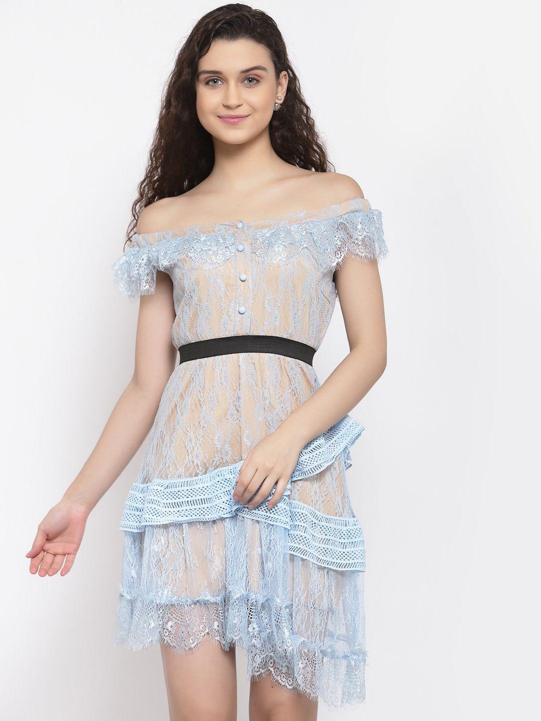 iki chic woman blue off-shoulder lace dress