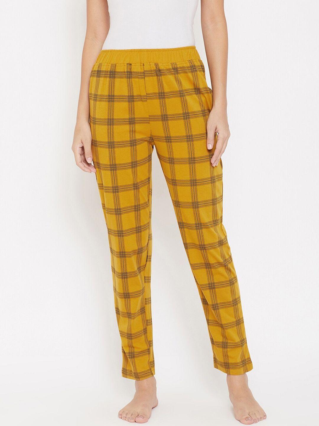 okane women mustard & black checked lounge pants