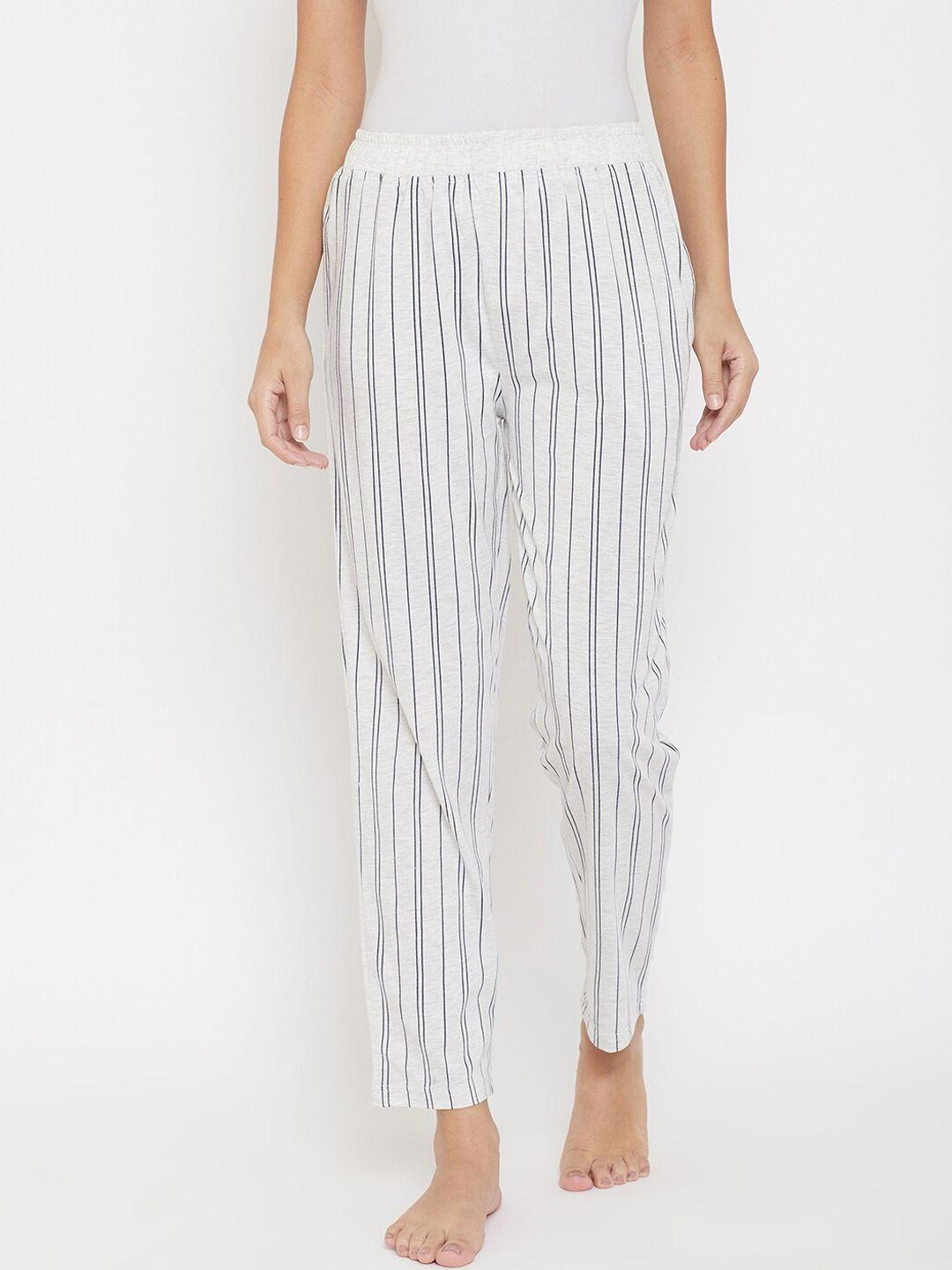 okane women grey & navy blue striped lounge pants