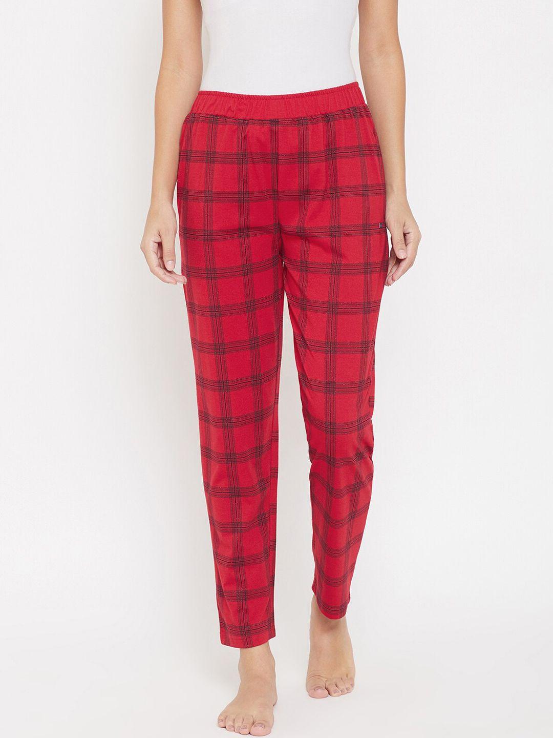 okane women red & black checked lounge pants