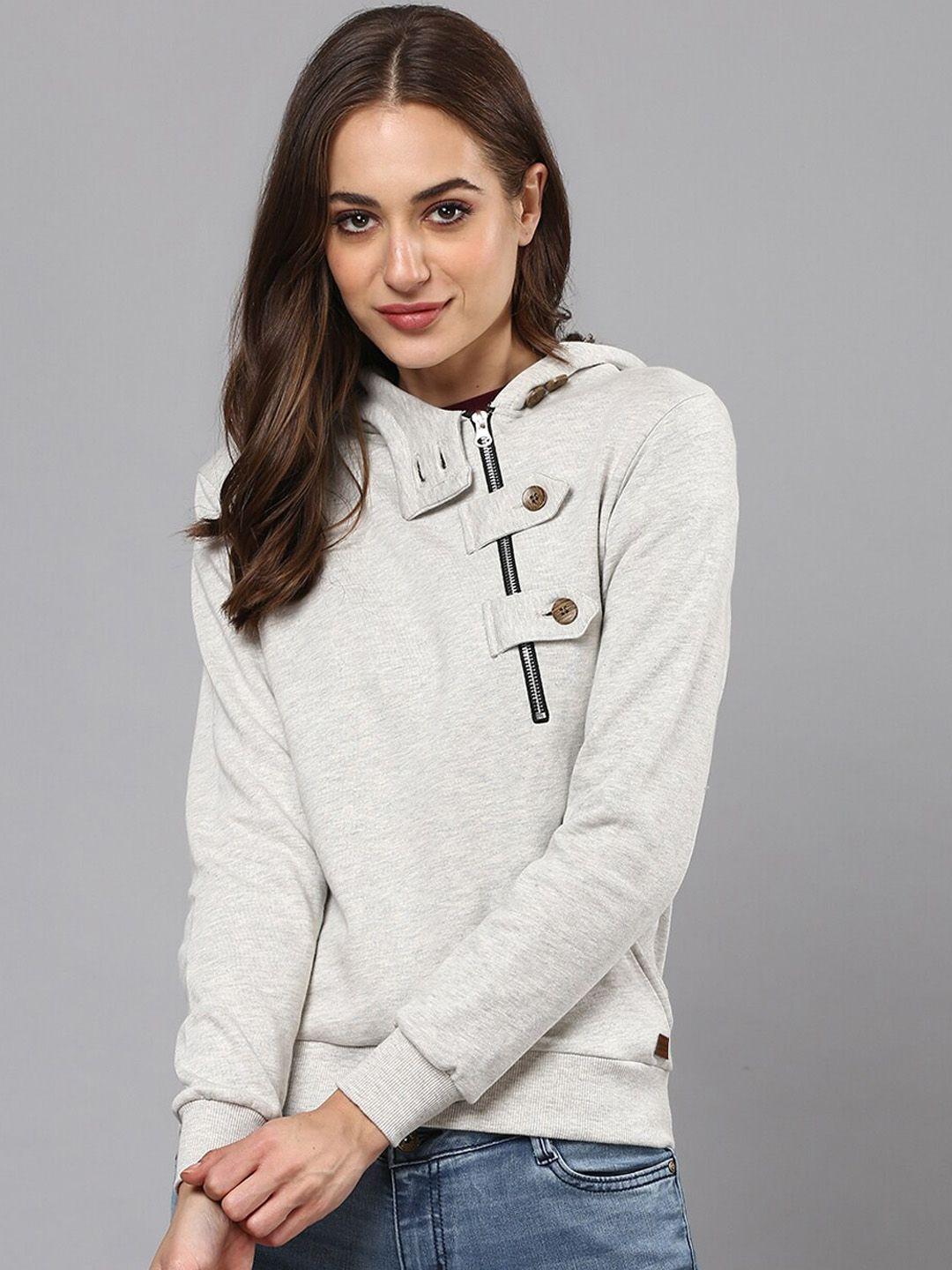 campus sutra women cream-coloured washed windcheater sporty jacket