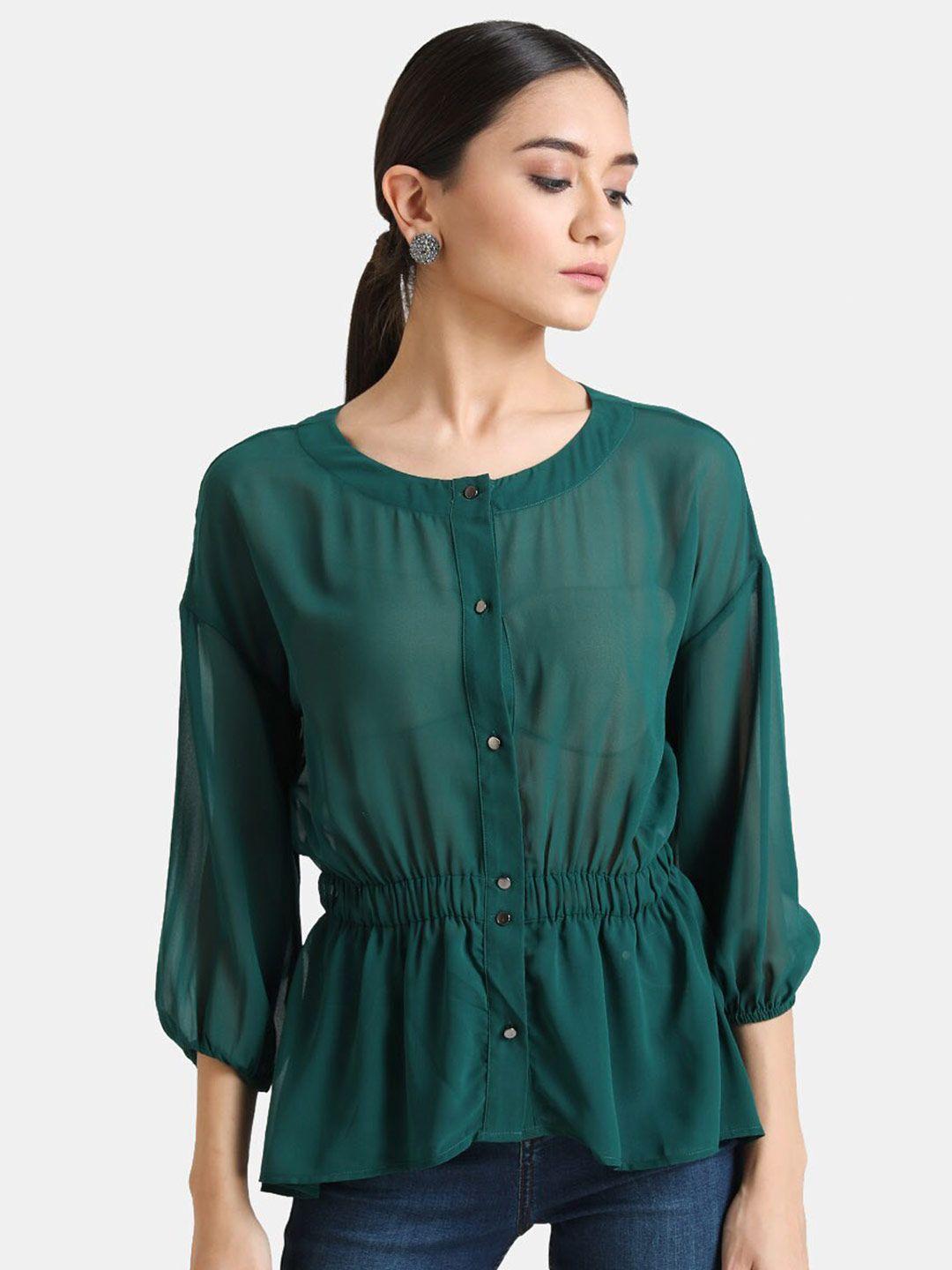 kazo green cinched waist top