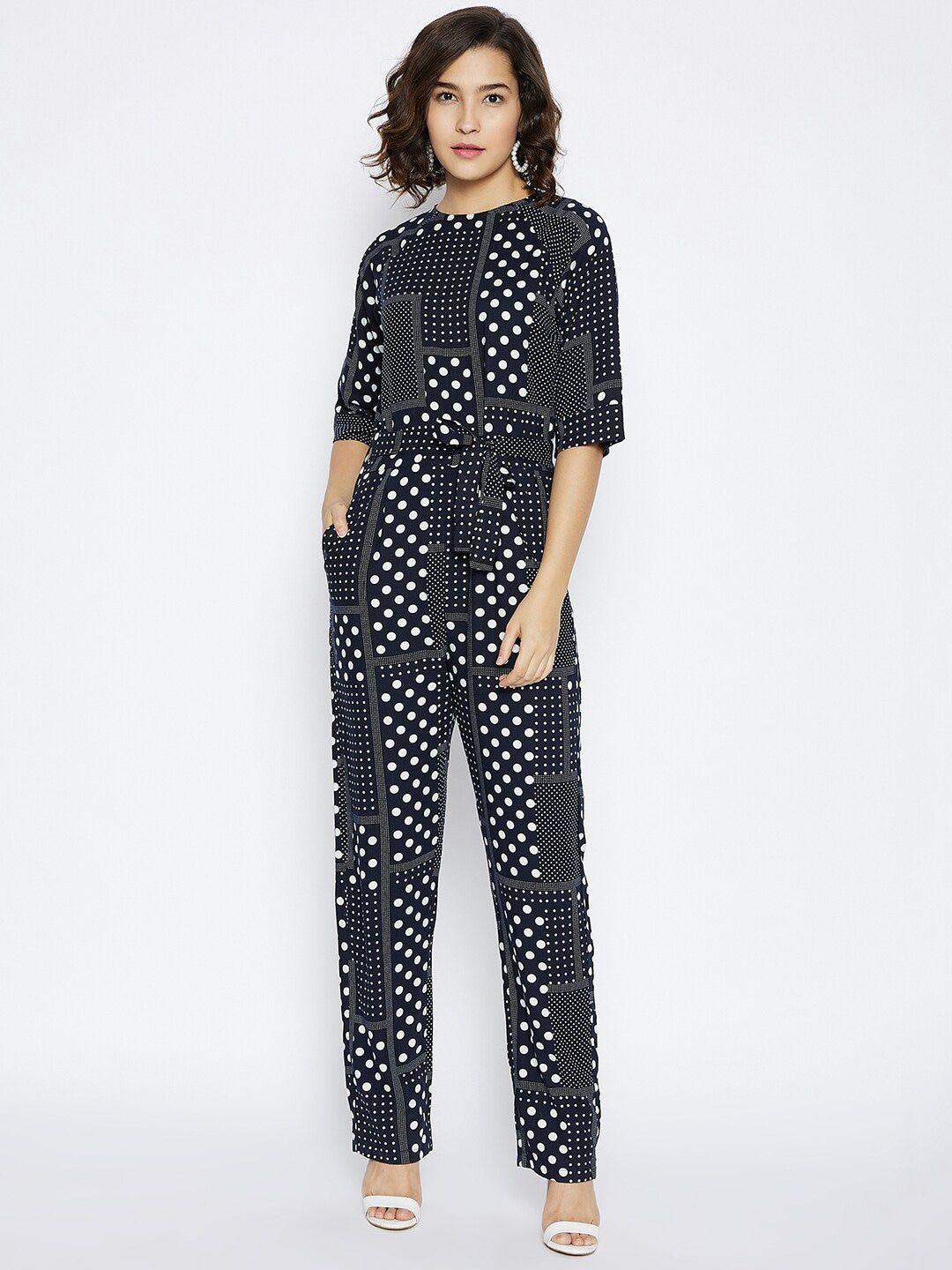 crimsoune club navy blue & white polka dots basic jumpsuit